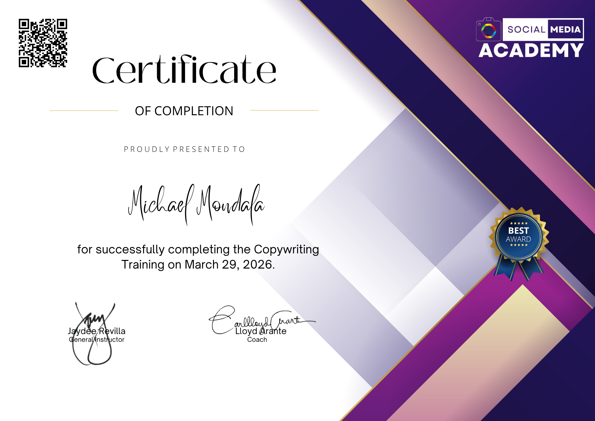 Copywriting Training Certificate